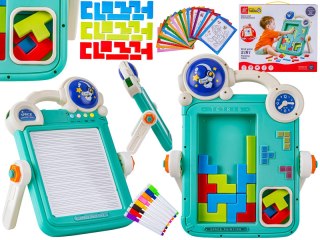 TABLICA EDUKACYJNA 2W1 ZMAZYWALNA KLOCKI UKŁADANKA PISAKI AKCESORIA ZIELONA