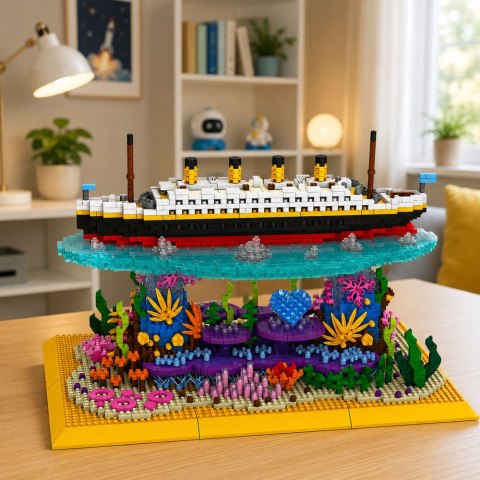 KLOCKI KONSTRUKCYJNE STATEK TITANIC NA RAFIE KORALOWEJ DUŻY ZESTAW 3892 EL.