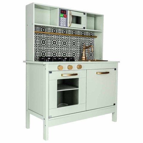 Kuchnia dla dzieci drewniana MDF z akcesoriami dźwięki miętowa