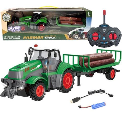 TRAKTOR Z PRZYCZEPĄ NA PILOTA STEROWANY RC SKALA 1:24 ŚWIATŁA LED KOGUT
