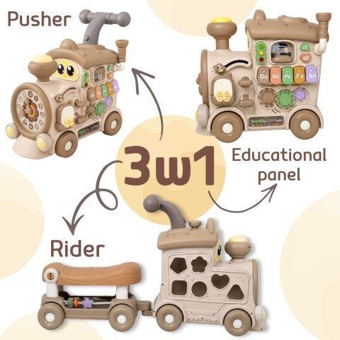 WOOPIE BABY Interaktywny Pociąg Jeździk Pchacz 3w1 Edukacyjny Grający Światło