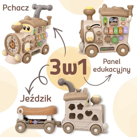 WOOPIE BABY Interaktywny Pociąg Jeździk Pchacz 3w1 Edukacyjny Grający Światło