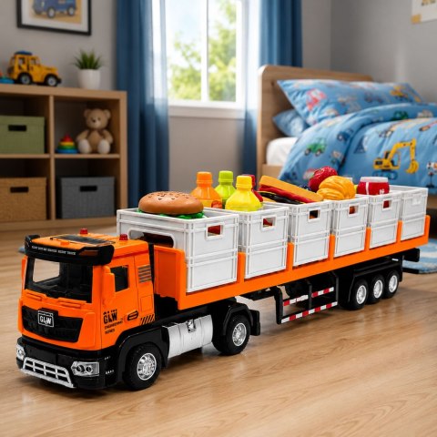 DUŻA CIĘŻARÓWKA TRANSPORTOWA Z PRODUKTAMI SPOŻYWCZYMI 1:40 SWIATŁA DŹWIĘKI