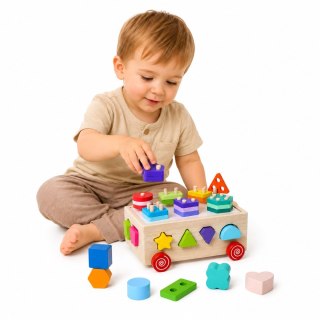 DREWNIANY SORTER EDUKACYJNY DLA MALUCHA NA KÓŁKACH UKŁADANKA KSZTAŁTY LICZBY