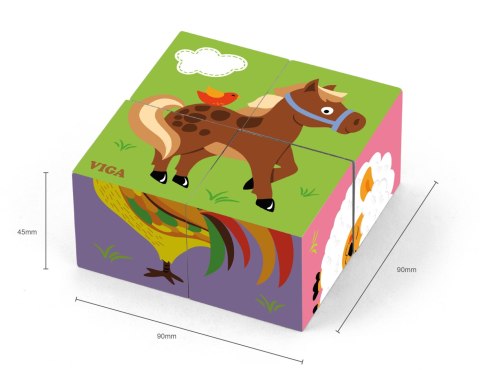 VIGA Drewniana Układanka Puzzle Farma 4 klocki