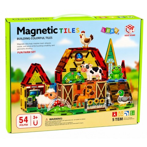 KLOCKI MAGNETYCZNE KONSTRUKCYJNE FARMA ZWIERZĘTA DOMOWE ZESTAW 54 EL.