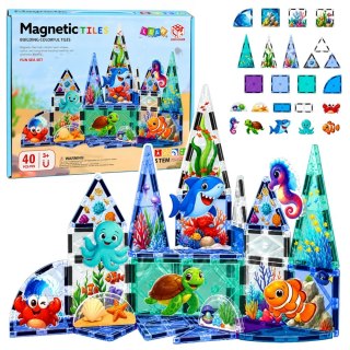 KLOCKI MAGNETYCZNE KONSTRUKCYJNE ZWIERZETA MORSKIE OCEAN ZESTAW 40 EL.