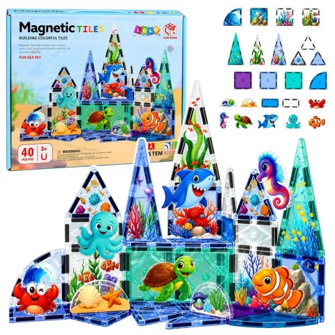 KLOCKI MAGNETYCZNE KONSTRUKCYJNE ZWIERZETA MORSKIE OCEAN ZESTAW 40 EL.