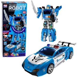 Auto Robot 2w1 Samochód Policyjny Wyrzutnia Małe Roboty Światła Dźwięki
