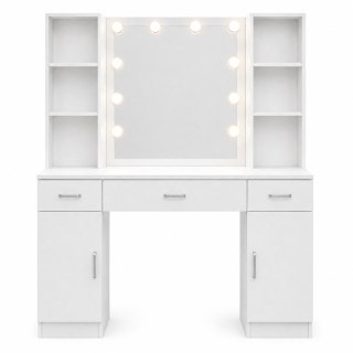 Duża Toaletka Kosmetyczna z Lustrem LED Szafki Szuflady Biała 141x114x39 cm