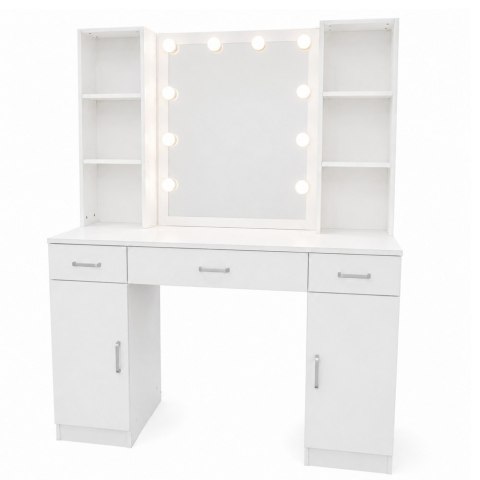 Duża Toaletka Kosmetyczna z Lustrem LED Szafki Szuflady Biała 141x114x39 cm