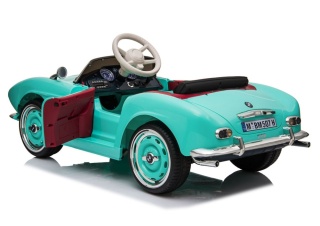 SAMOCHÓD NA AKUMULATOR BMW RETRO AUTO DLA DZIECKA PILOT SKÓRA EVA LED MP3