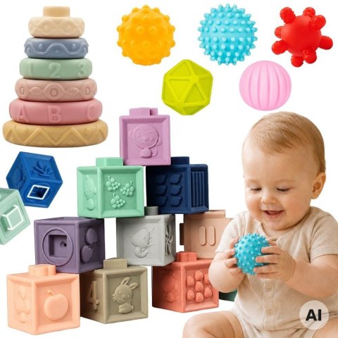 WOOPIE BABY Miękkie Klocki Sensoryczne Gryzaki 23 el.