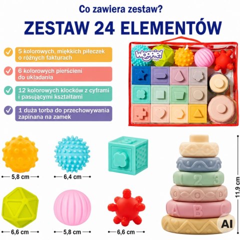 WOOPIE BABY Miękkie Klocki Sensoryczne Gryzaki 23 el.