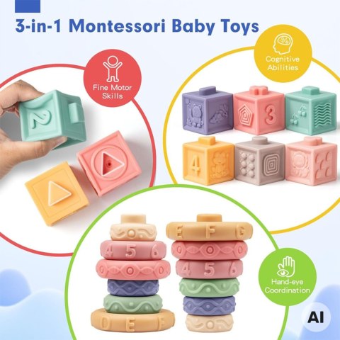 WOOPIE BABY Miękkie Klocki Sensoryczne Gryzaki 23 el.