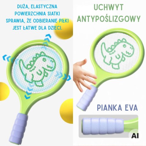 WOOPIE Rakietki do Badmintona Tenisa z Piłką Piankową i Lotką Dinozaur
