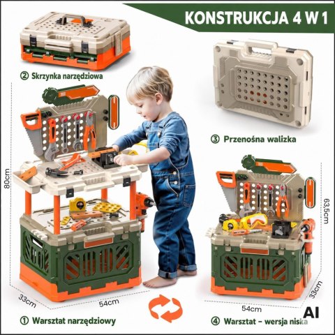 WOOPIE Warsztat 4w1 Zestaw Małego Majsterkowicza Wiertarka na Baterie Akcesoria 90el.