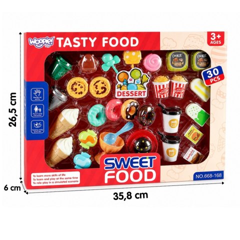 WOOPIE Zestaw Słodyczy Desery Lody do Zabawy w Kawiarnię Sklep 30el