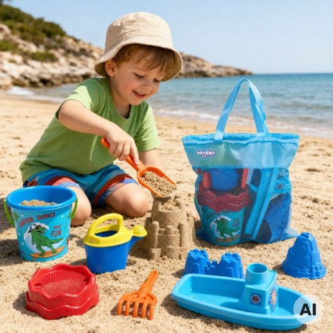 WOOPIE Zestaw do Piasku z Łódką i Torbą Akcesoria 9 el. Niebieski Plaża
