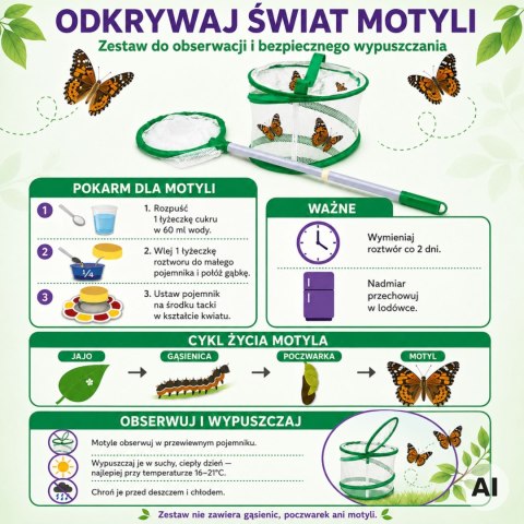 Woopie Zestaw do Hodowli Motyli Zestaw STEM Siatka Akcesoria