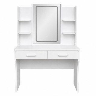Toaletka Kosmetyczna Z Lustrem LED Półki Szuflady Biała 140x80x40 cm