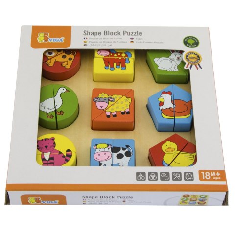 VIGA Drewniane Puzzle Edukacyjne Zwierzęta Układanka Dla Dzieci Montessori
