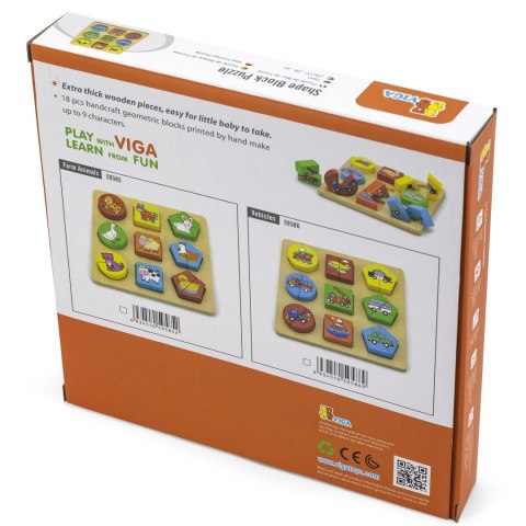 VIGA Drewniane Puzzle Edukacyjne Zwierzęta Układanka Dla Dzieci Montessori