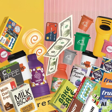 WOOPIE Sklep Mini Market Interaktywna Kasa Skaner Akcesoria Dźwięki Światło