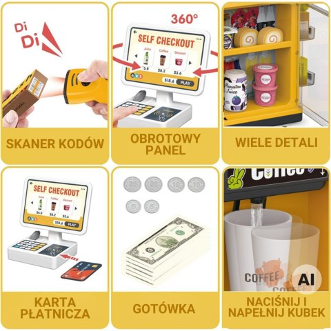 WOOPIE Sklep Mini Market Interaktywna Kasa Skaner Akcesoria Dźwięki Światło