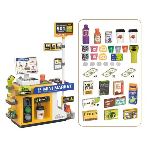 WOOPIE Sklep Mini Market Interaktywna Kasa Skaner Akcesoria Dźwięki Światło