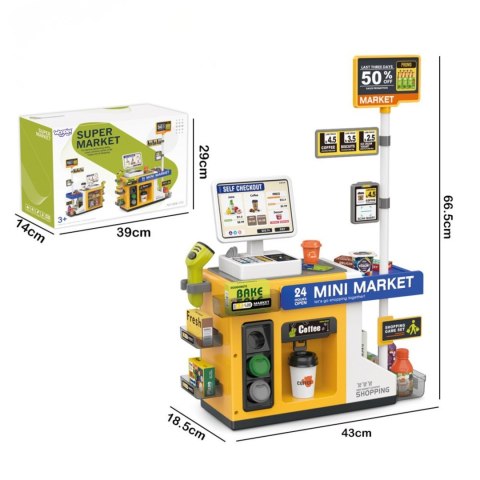 WOOPIE Sklep Mini Market Interaktywna Kasa Skaner Akcesoria Dźwięki Światło