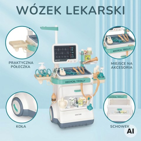 WOOPIE Wózek Lekarski Zestaw Mały Doktor EKG Dźwięk Światło Regulowany 26el