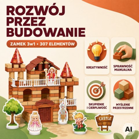 WOOPIE Zamek z Cegiełek 506 el. Figurki Zestaw Konstrukcyjny DIY dla Dzieci