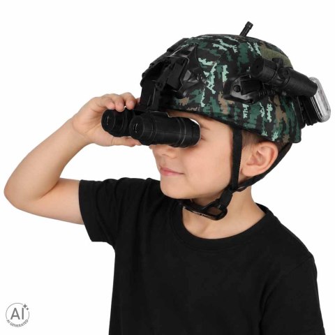 Zestaw żołnierza militarny hełm walkie talkie lornetka latarka