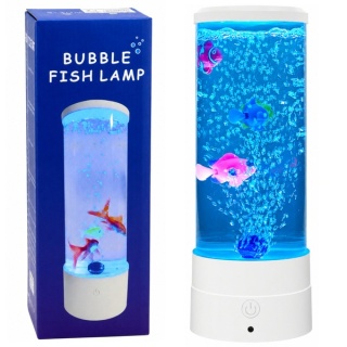 Lampka Nocna Ozdobna LED RGB Akwarium Z Rybkami 16 Kolorów USB Biała