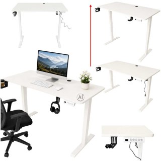 BIURKO ELEKTRYCZNE 120X60CM REGULOWANE 72-118CM PAMIĘĆ PANEL STEROWANIA BIAŁE