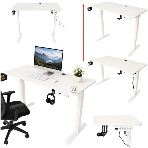 BIURKO ELEKTRYCZNE 120X60CM REGULOWANE 72-118CM PAMIĘĆ PANEL STEROWANIA BIAŁE