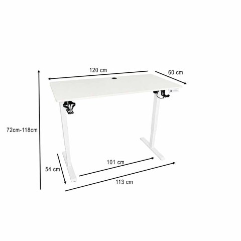 BIURKO ELEKTRYCZNE 120X60CM REGULOWANE 72-118CM PAMIĘĆ PANEL STEROWANIA BIAŁE