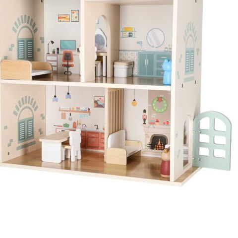 DREWNIANY DOMEK DLA LALEK LULILO 56CM MIĘTOWY 3 PIĘTRA MEBELKI AKCESORIA