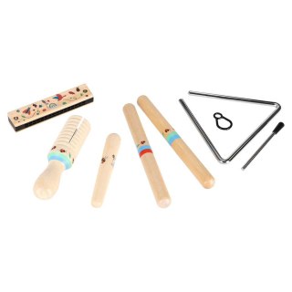 ZESTAW INSTRUMENTÓW DREWNIANYCH DLA DZIECI TRÓJKĄT PAŁECZKI HARMONIJKA USTNA
