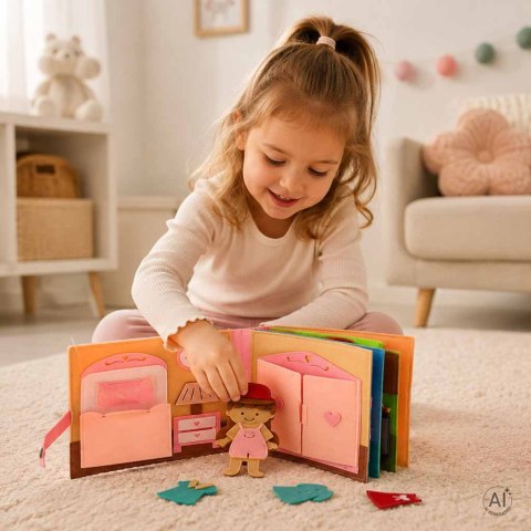 KSIĄŻECZKA EDUKACYJNA SENSORYCZNA FILCOWA 3D MANIPULACYJNA RUCHOME EL. DOM