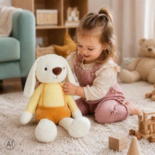 DUŻA MASKOTKA PLUSZAK PRZYTULANKA KRÓLIK 70 CM ŻÓŁTE SPODENKI MIĘKKI