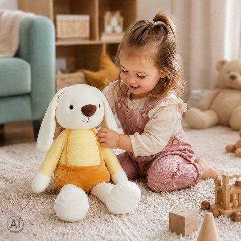 DUŻA MASKOTKA PLUSZAK PRZYTULANKA KRÓLIK 70 CM ŻÓŁTE SPODENKI MIĘKKI