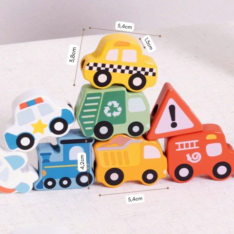 WOOPIE GREEN Drewniana Nawlekanka Transport 13 el.