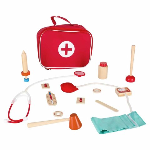 DREWNIANY ZESTAW LEKARSKI DLA DZIECI MAŁY DOKTOR LEKARZ TORBA AKCESORIA