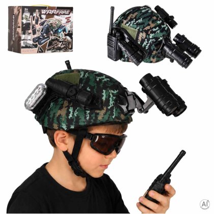 ZESTAW ŻOŁNIERZA MILITARNY DLA DZIECI HEŁM WALKIE TALKIE LORNETKA LATARKA