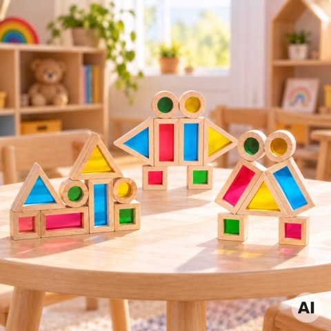 TOOKY TOY Drewniane Kolorowe Klocki Lustrzane Zestaw 8 el. FSC