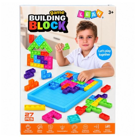 Gra Tetris Pop-It Układanka Puzzle 3w1 Sensoryczna Kolorowa 27el