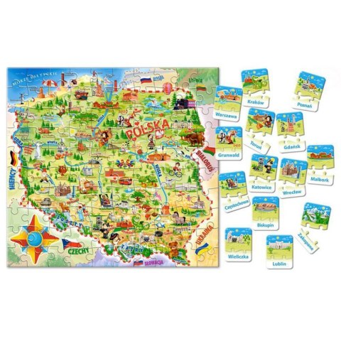 PUZZLE EDUKACYJNE MAPA POLSKI 100 EL. + MIASTA