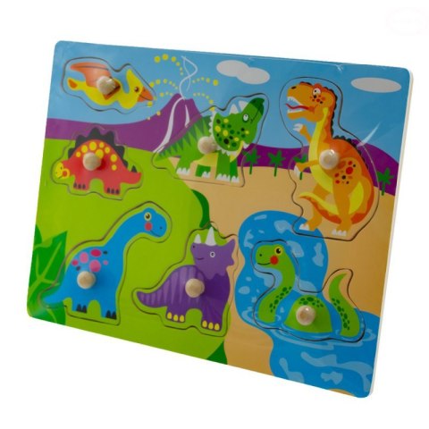 PUZZLE DREWNIANE DINOZAURY 30X22 NA PINEZKACH 7 EL